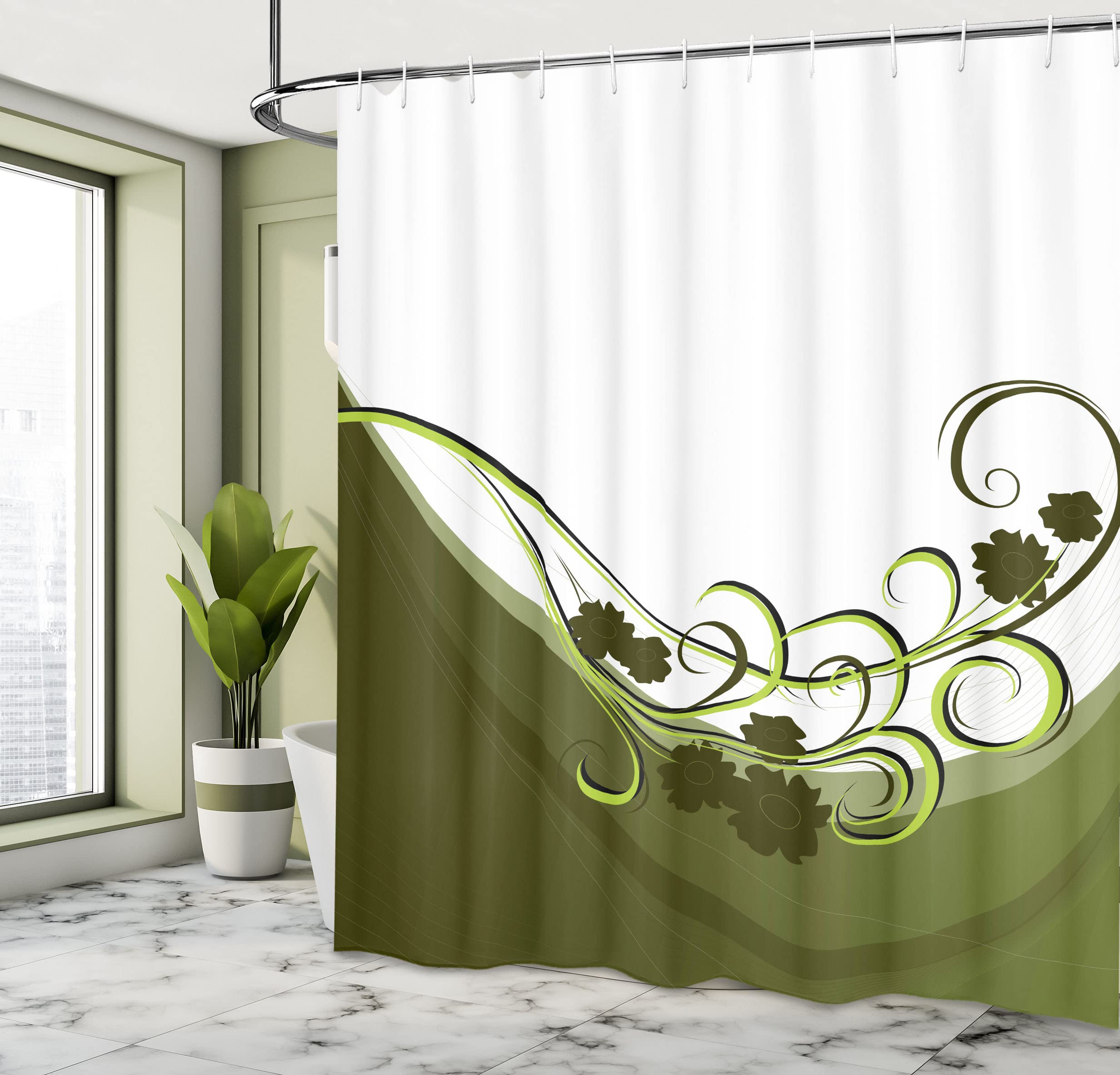 Ambesonne Olive Green Shower Curtain, Wedding Inspired Floral Arrangement Flourishing Nature Print, Cloth Fabric Bathroom Decor